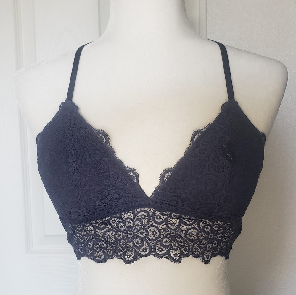 aerie Navy Blue Racerback Lace Bralette, S